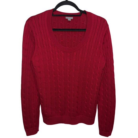 Ann Taylor Silk/Cotton Blend Stretchy Cable Knit Wine Color Sweater  Sz L - Picture 1 of 8
